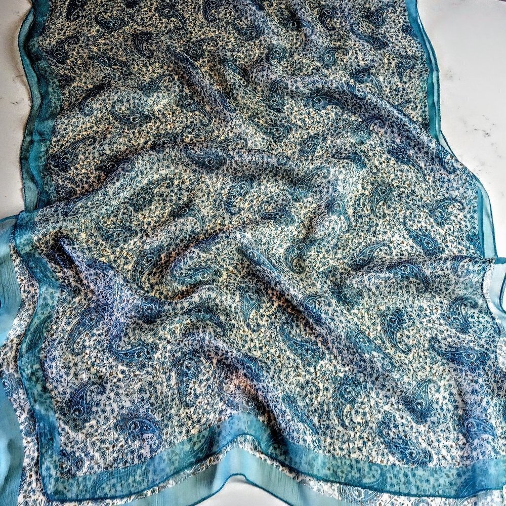 Massimo Dutti Turquoise Silk Paisley Oblong Scarf